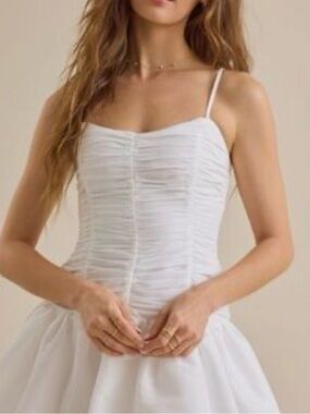 Altar’d State White Ruched Bodice Mini Dress